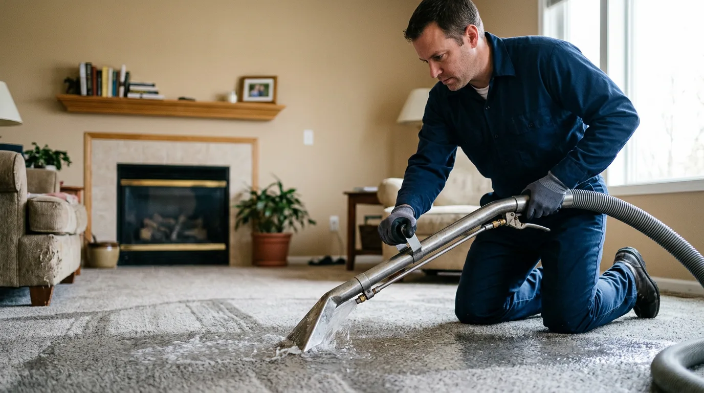 Water damage restoration technician working near Henderson, WV
